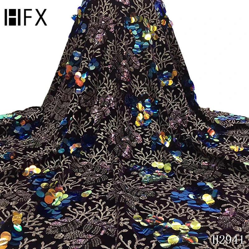 HFX роскошный блестящий вышитый французский сетчатый кружевной африканский шнурок ручной работы из бисера зеленое платье Тюль Чистая кружевная ткань F2723