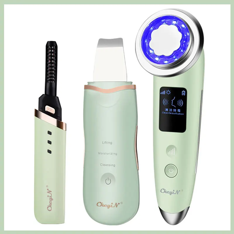 

Electric EMS LED Photon Light Therapy Vibration Facial Lifting Massager + Ultrasoic Skin Scrubber + Heated Eyelash Curler Beauty