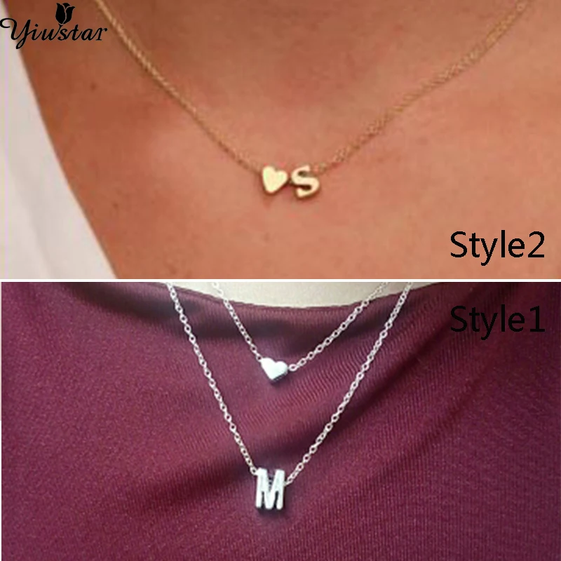 

Yiustar Tiny Romantic Heart Name Chokers Fashion Double Layers Jewelry for Women Letter Initial Necklace Girlfriend Collier Gift