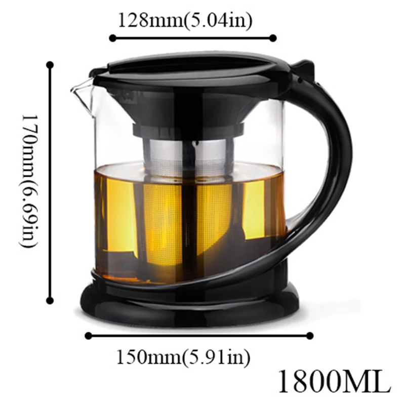 

Promotion! 1800Ml Large Glass Tea Pot for Puer Tea Party Oolong with Stainless Steel Tea Infuser Kettle Heated Container Teapots