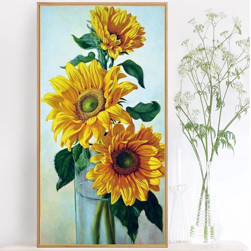 

QIUSI Big Size Needlework Embroidery Threads Cross Stitch Kit,Sunflower Printed Pattern Cross Stitch Handwork Painting Gift
