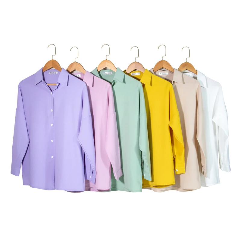 

blusas mujer de moda 2021 autumn Women's Blouse Solid Multi Colors Lapel Single-breasted Elegant Casual Oversize Wild Pink Tops