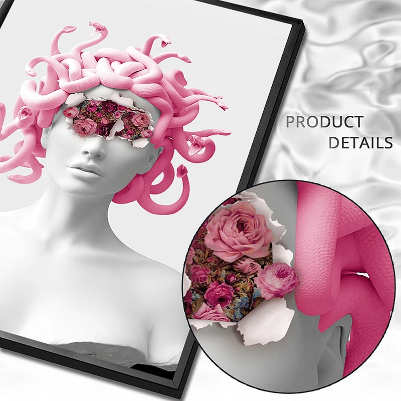 

Abstract Medusa Mythology Figure Canvas Painting Snake Head Woman Nordic Retro Poster and Prints Wall Art Picture for Home Decor