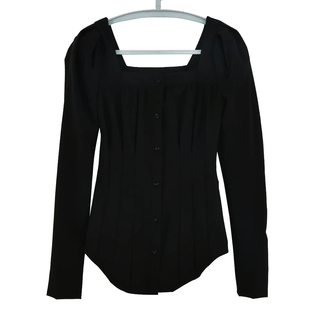 

Fashion Square collar Women Top Blouse Shirts Long Elegant Puff sleeve Slim Fit OL Style Blouses Office Lady Blouse