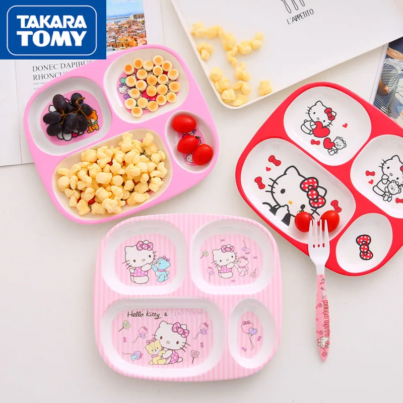 

TAKARA TOMY Cartoon Hello Kitty Thickened Four-grid Melamine Tableware Dinner Plate Shatter-resistant Baby Dinner Plate