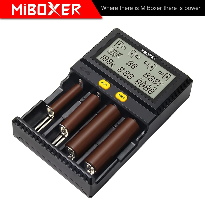 Miboxer C4 VC4 lcd Смарт зарядное устройство для литий-ионных/IMR/INR/ICR/LiFePO4 18650 14500 26650 AA 3,7 1,2 V 1,5 V батареи D4