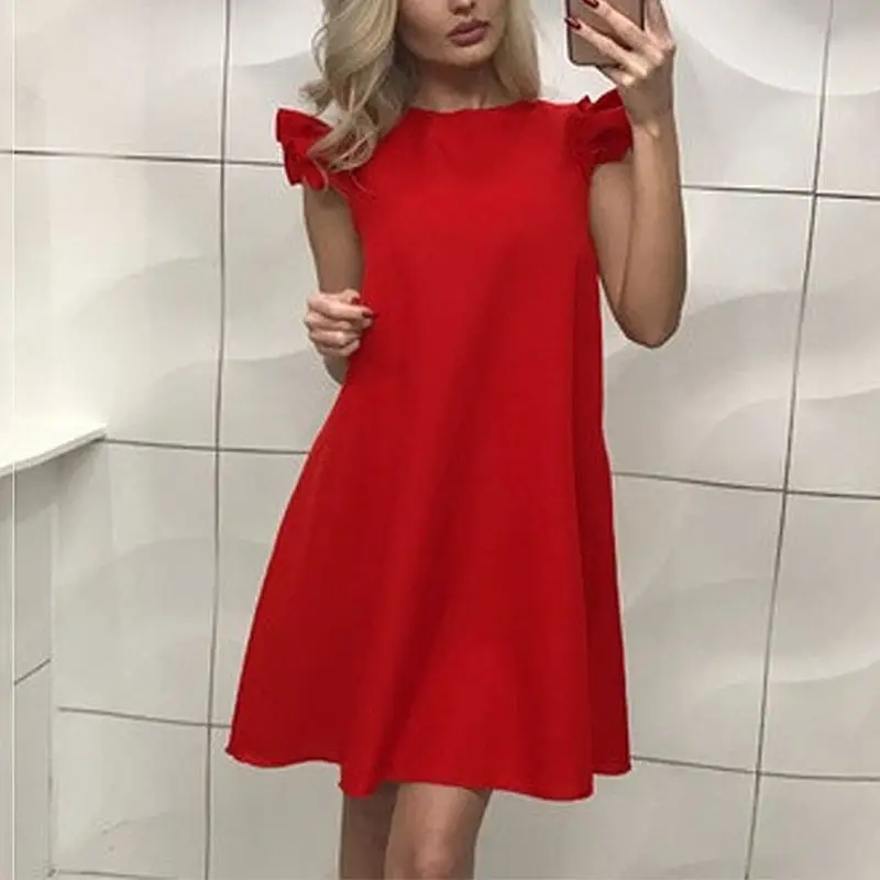

Summer Dresses Butterfly Sleeves O Neck Above Knee Dress Red White Black Elegant Party Short vestidos hc
