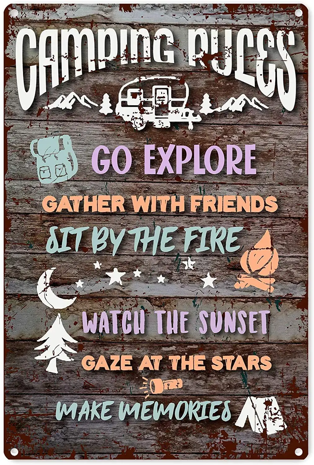 

Funny Camping Metal Wall Decor - Vintage Camping Rules Sayings Metal for Home Wall Decor Gifts - Retro Farmhous