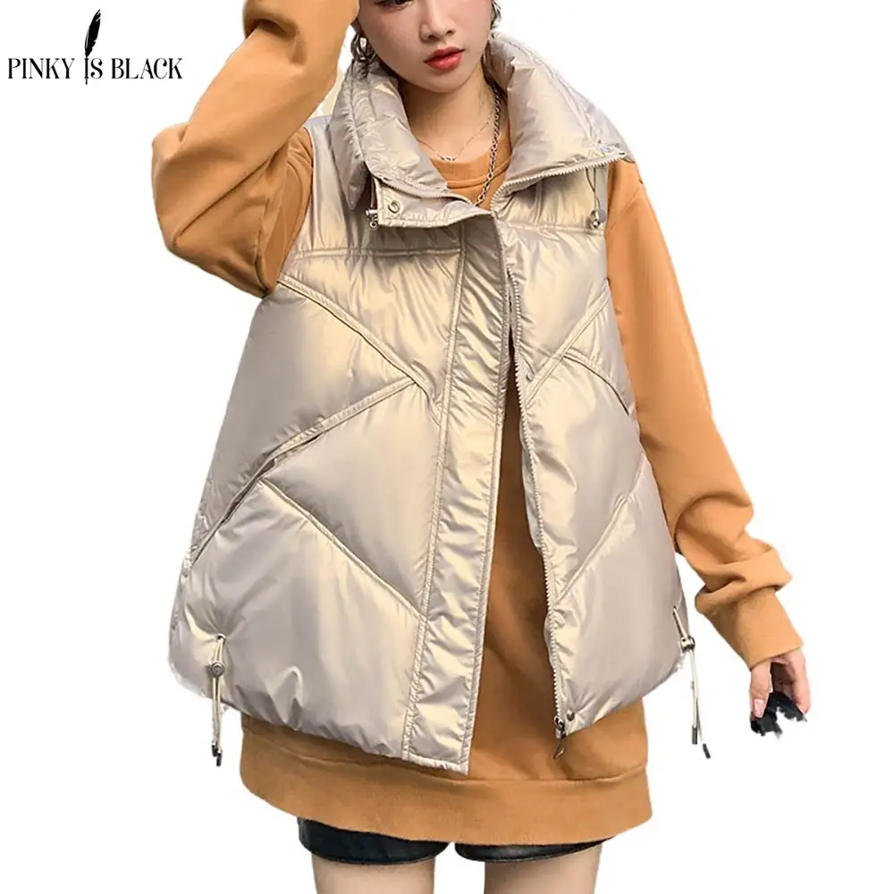 

PinkyIsBlack 2021 New Women Winter Warm Parkas Vest Thick Coat Sleeveless Jacket Female Shinny Waterproof Winter Vest Waistcoat