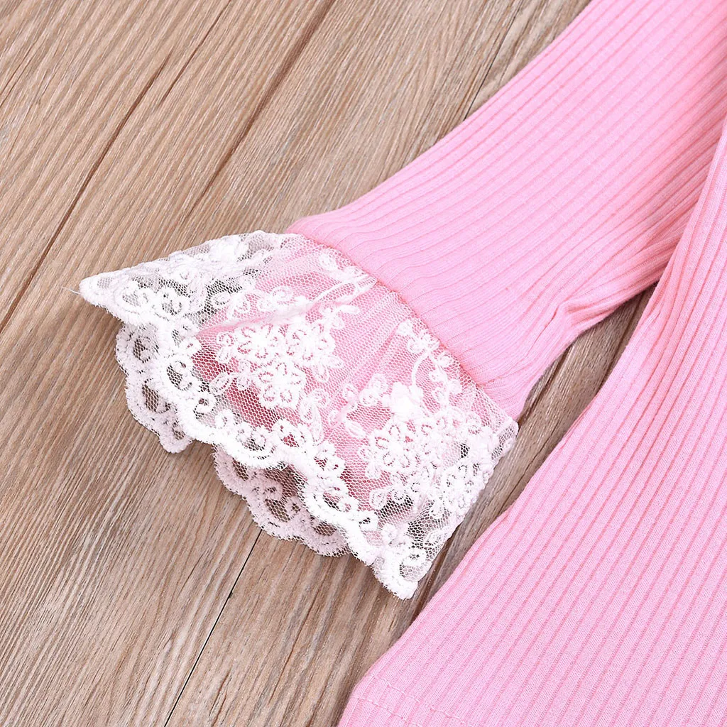 Костюм для новорожденных Одноцветный кружевной топ с длинными рукавами