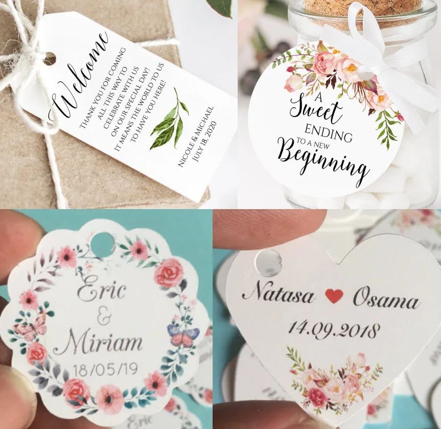 

100 PCs, Customized Personalized Wedding Birthday Baby Shower Party Favors Boxes Hang Tags, Your Text, Logo, Picture, Handmade