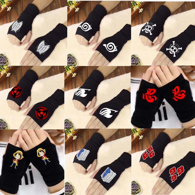 

Japan Anime Cosplay Half Finger Gloves One piece Attack On Titan LOGO Tokyo Ghoul Cotton Fingerless Warm Glove 20PCS/Lot