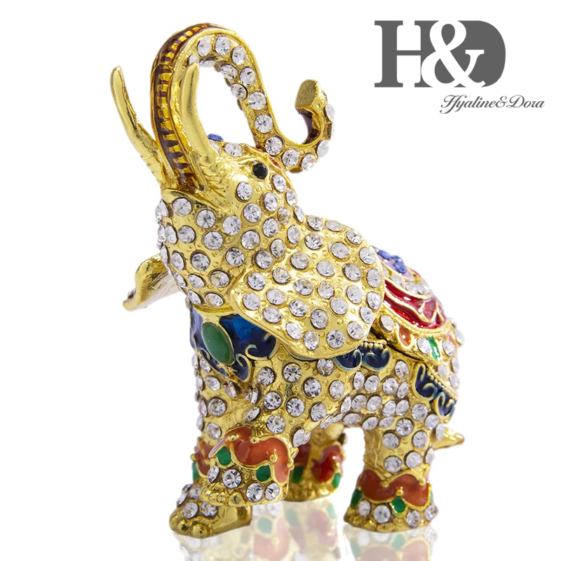 H& D ручная роспись, эмалированная фигурка слона, животное, декоративное украшение, навесные коробки для украшений, брелок, уникальный подарок для домашнего декора - Цвет: Gold 2