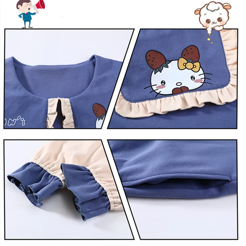 

Spring New Sweet and Lovely Princess Wind Loose Pajamas Suit Cotton Long-sleeved Casual Home Service Two-piece Pajamas Women