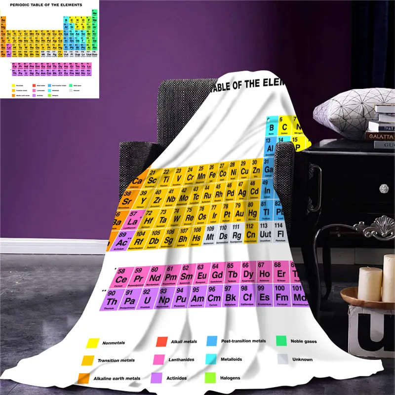 Фланелевое Одеяло с 3D Цифровым принтом Периодическая таблица элементов