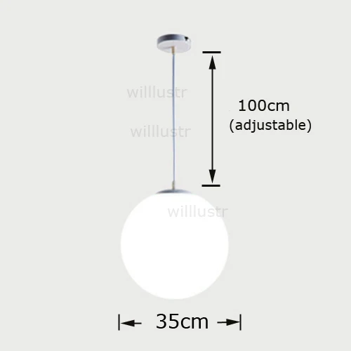 diameter 35cm Подвеска в виде стеклянного шара, светильник, отель, офис, ресторан, кафе, спальня, столовая, молочно-белый шар, круглый подвесной светильник s - Цвет корпуса: diameter 35cm
