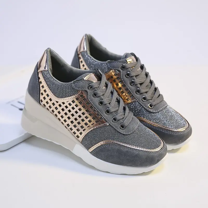 

Sneakers 2021 Autumn Fashion Size 44 Leopard Casual Shoes Women Hollow Bling Shoes Women Wedge Shoes Platform Sneakers Zapatos