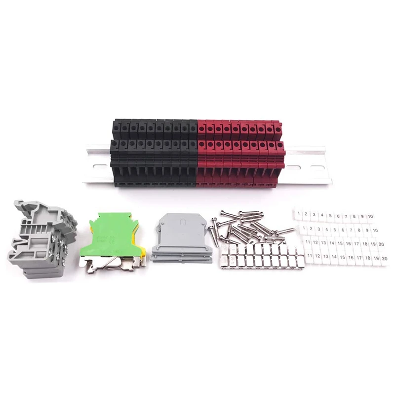 

2 Set DIN Rail Terminal Blocks Kit Terminal+Ground Blocks+Aluminum Rail+End Brackets+End Covers+Jumpers Kits