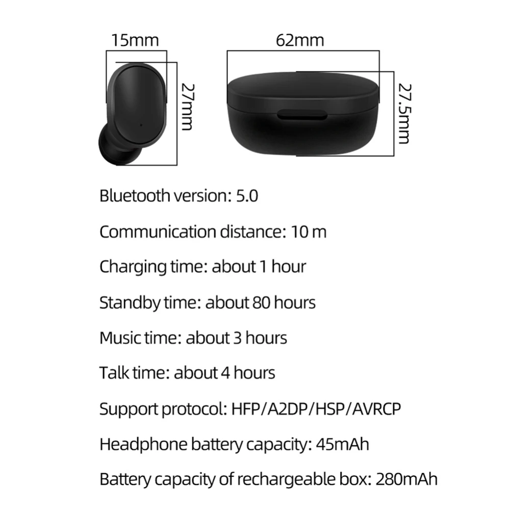 Беспроводные Bluetooth наушники для Redmi Airdots, наушники 5,0 TWS, гарнитура, гарнитура, головной телефон с микрофоном для Xiaomi iPhone huawei