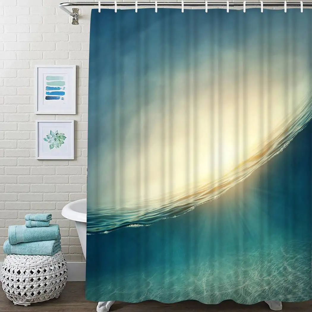 

Vintage Ocean Shower Curtain Abstract Sunbeam Shower Curtain Waterproof Fabric For Bathroom Decor Shower Curtains Set With Hooks