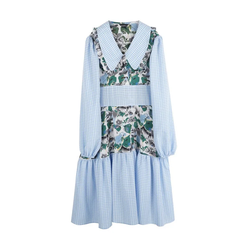 

LANMREM Women's Spring And Summer 2021 Lantern Sleeve Dress Printed Pattern Contrast Color Loose Casual Female Dresses 2D1440