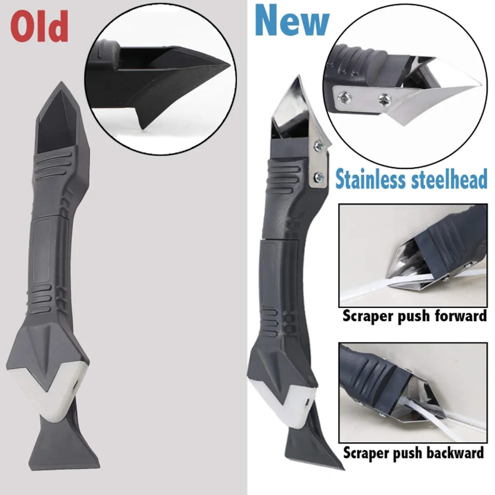 

3 In 1 Silicone Scraper Sealant Remover Tool Set Caulking Finisher Smooth Scraper Removal Stainless Steel/Plastic Hand Tool