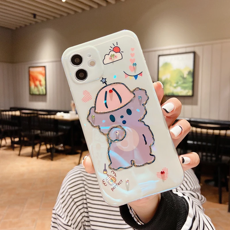 

sumkeymi Cute Bear Sunflower Smiley Avocado Blu-ray Soft Silicone Cover Phone Case For iphone 11 12 8 7 Plus mini Pro Max XS XR