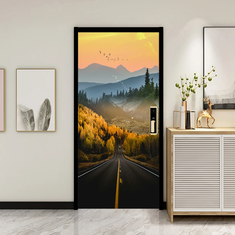 Лесной дорожный пейзаж сделай сам дверная наклейка домашнее украшение Настенная