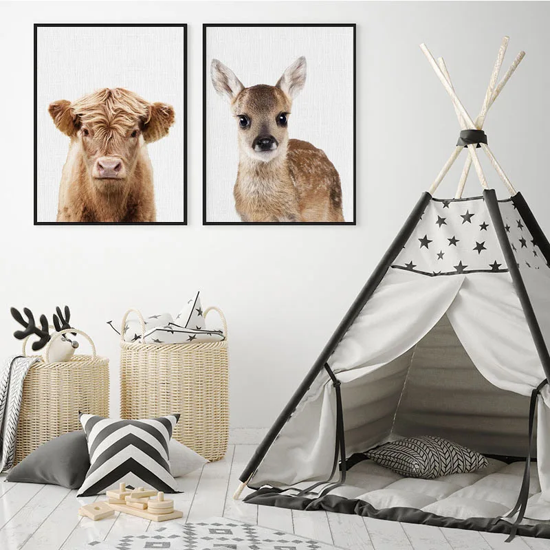 Скандинавская декорация для дома детские животные холст плакаты принты корова