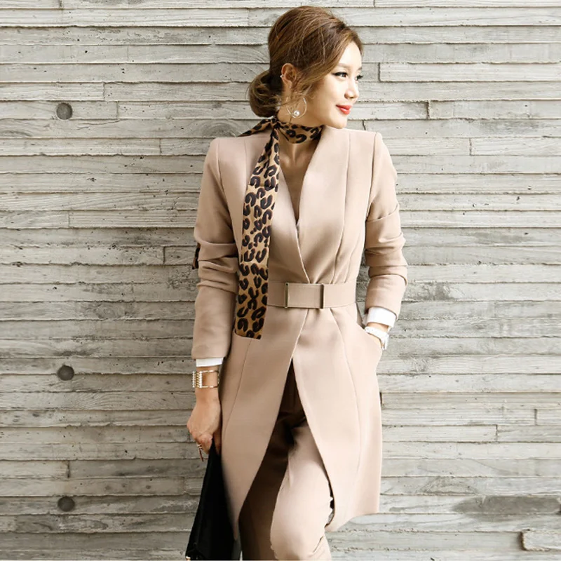 Женский брючный костюм из 2 предметов осенние женские повседневные офисные