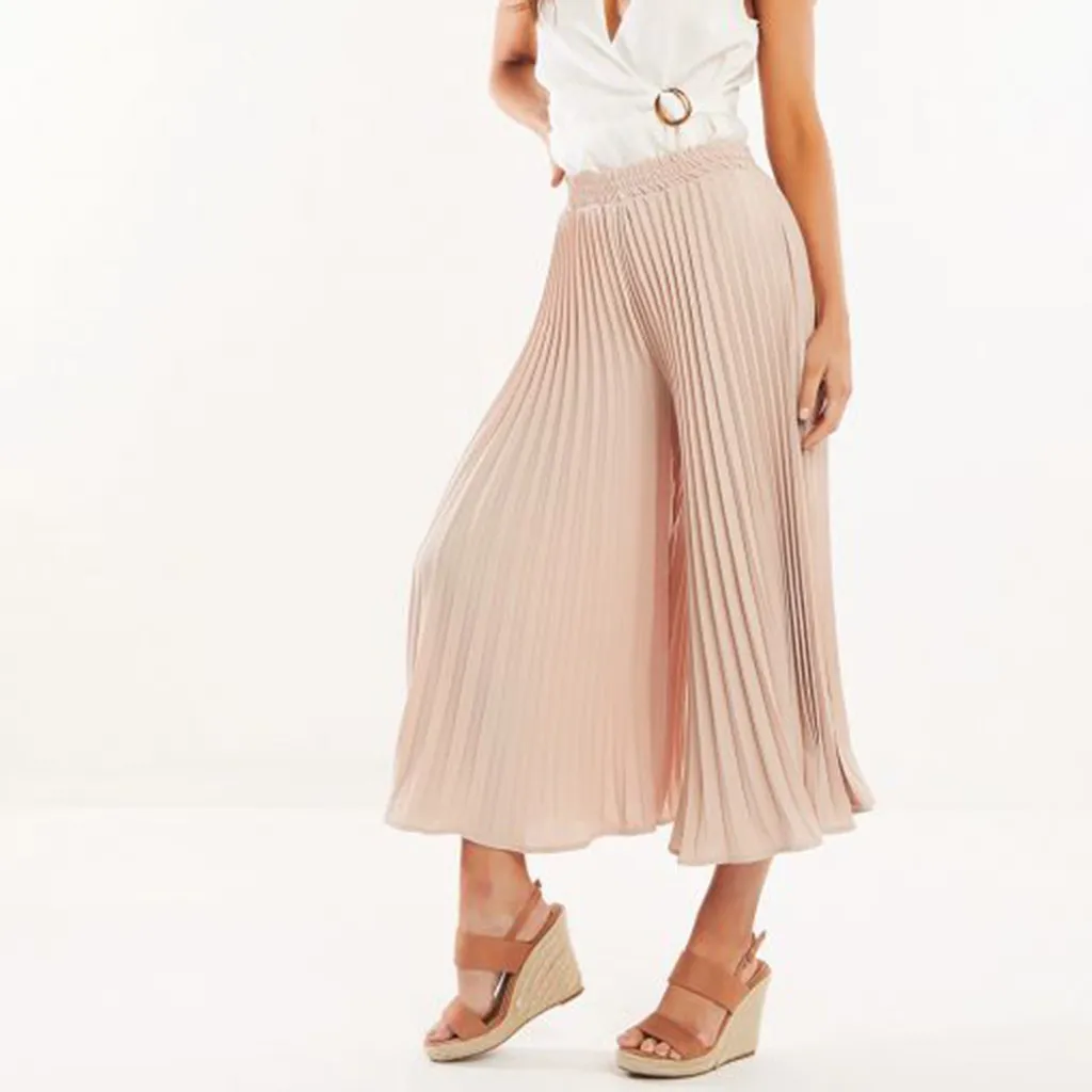 Модные Женские однотонные прямые брюки до щиколотки с эластичной талией женские