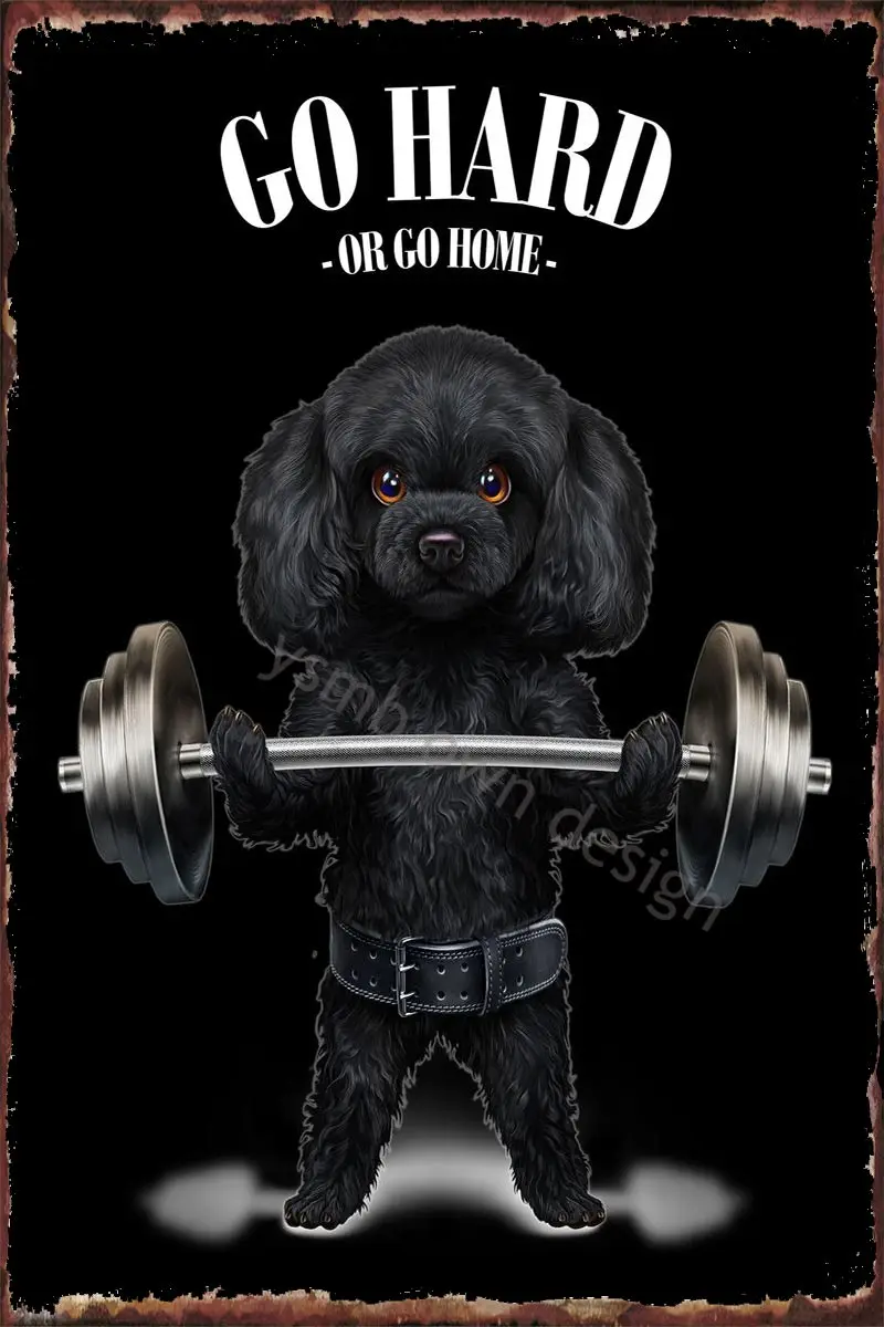 

Жестяная Табличка в стиле ретро для украшения стен, винтажный металлический знак в виде пуделя, собака, тяжелая атлетика, жестяные тарелки д...