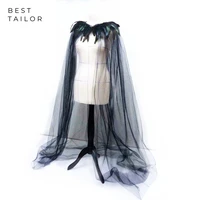 long wedding jackets cloak feather neck black tulle cape medieval vintage wedding accessories mariage ghost costume halloween