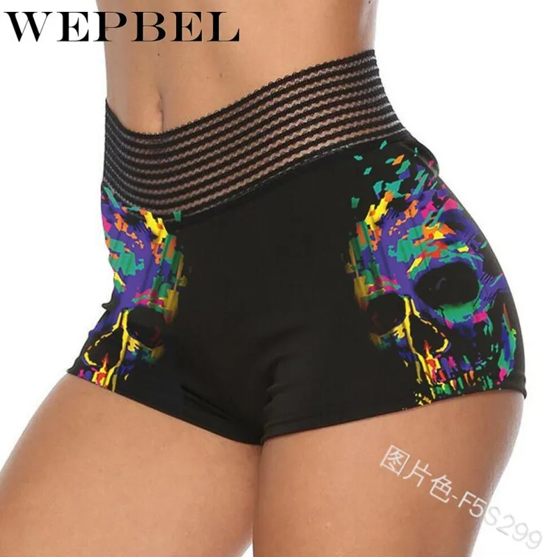 

Mandylandy Women Skull Print Yoga Pants Sports Running Gym Shorts Leggings Shorts Female Athletic Elastic Summer Sports Shorts
