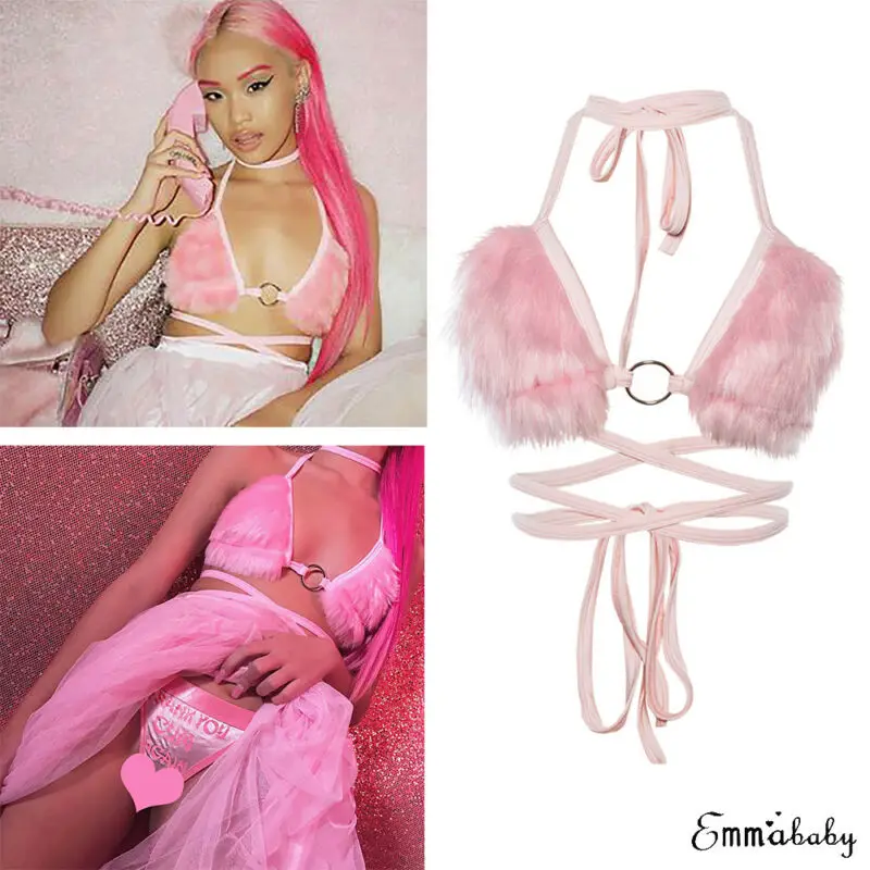 Goocheer брендовые Новые Сексуальные женские меховые бюстгальтеры розового цвета