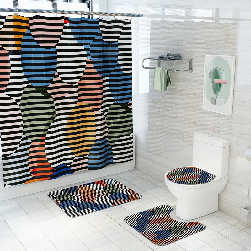 

Красочные полосы коврики для ванной Ванная комната комплект с полиэстером Водонепроницаемый душ Шторы напольный коврик для туалета душ ко...