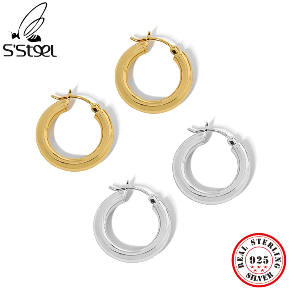 

S'STEEL ботильоны в Корейском стиле на скрытой минималистский геометрический круг 925 стерлингового серебра для женщин серьги-кольца аксессуар...