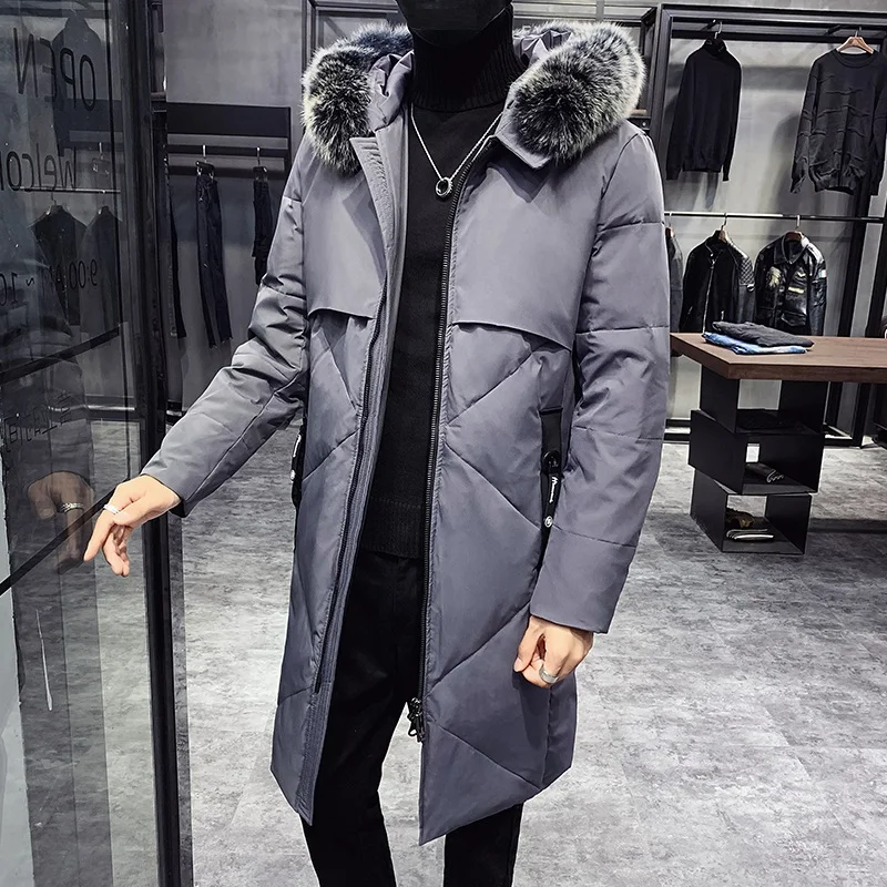 Winter Coat Down Jacket Men Warm Parkas Streetwear Hooded Coats Slim Male Jackets Windproof Padded Overcoat Male Long Outwear