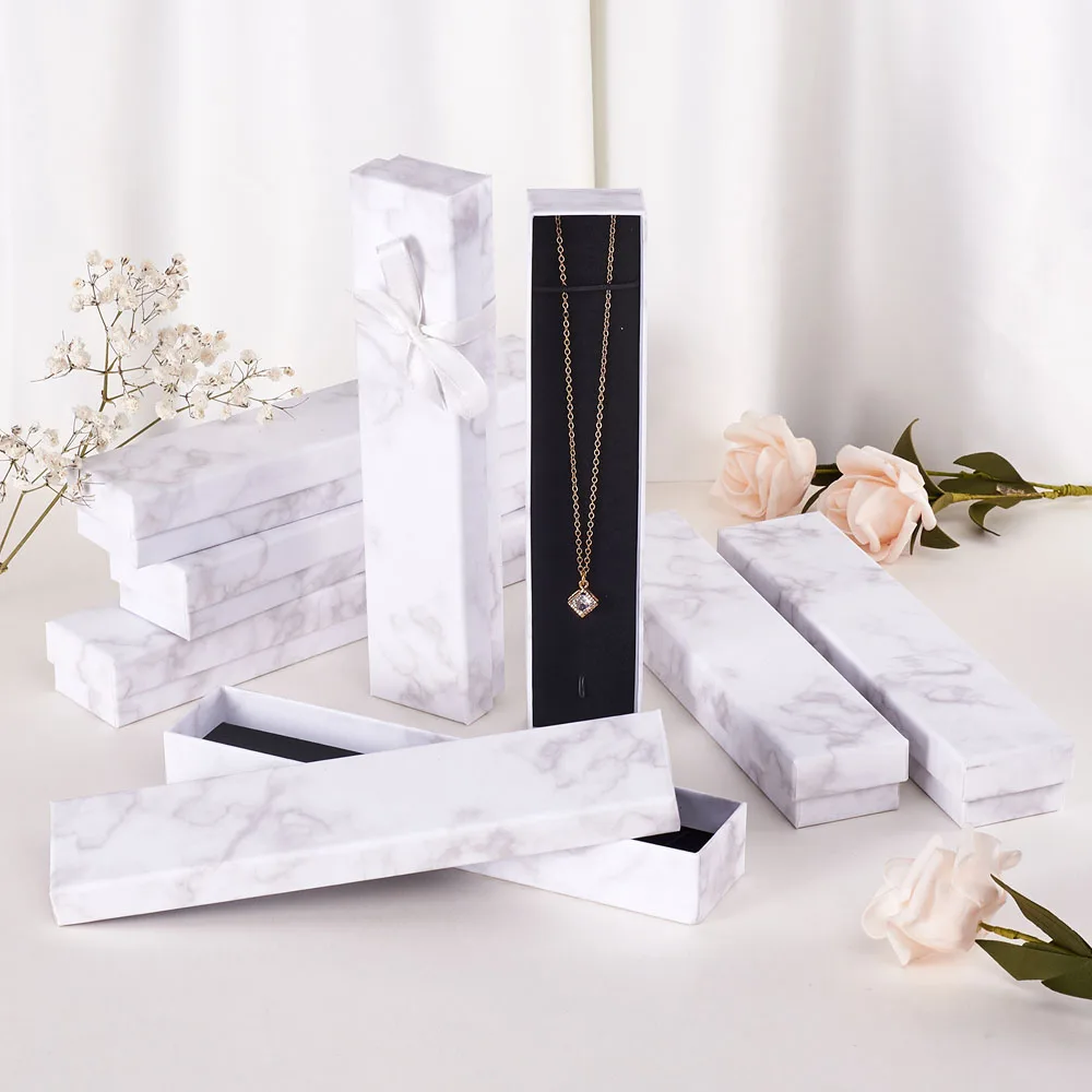 pandahall 18pcs 24pcs Cardboard Jewelry Set Bracelets Necklaces Ring Boxes Square Rectangle Kraft Cotton Filled Cardboard Paper