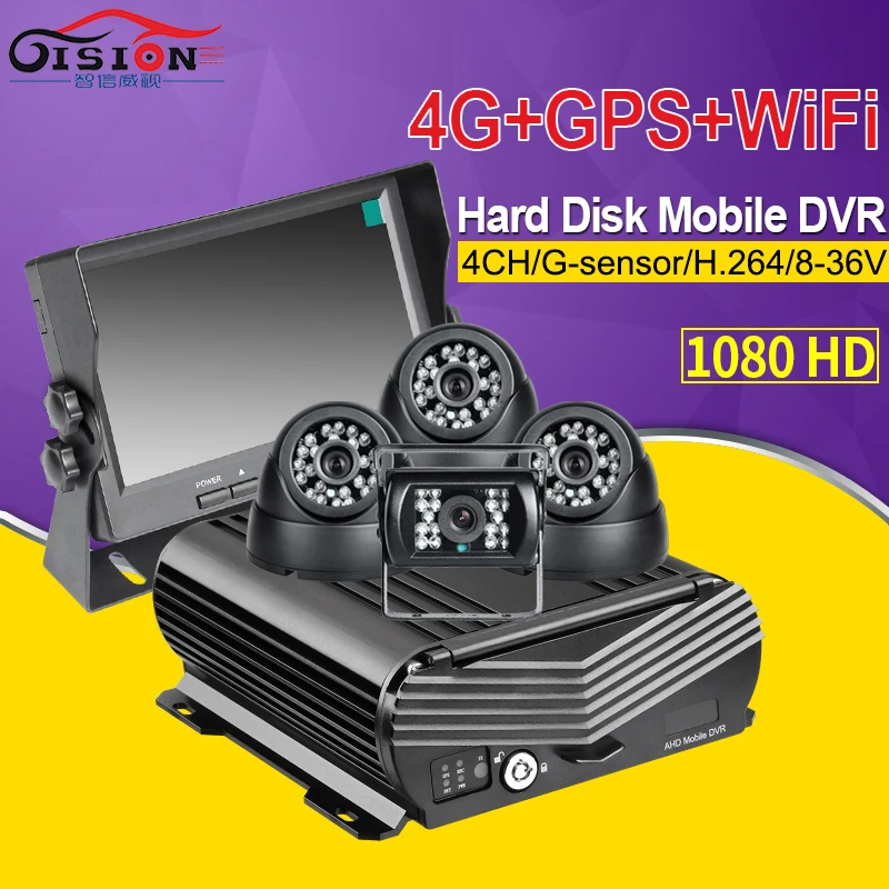 Онлайн 4-канальный WIFI GPS 4G 1080P AHD 2TB HDD SD Автомобильный видеорегистратор