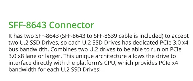 IOCREST U.2 sff 8643 порты для PCIe 3,0x8 контроллер раздвоенного переходника-поддержка не Раздвоенная материнская плата