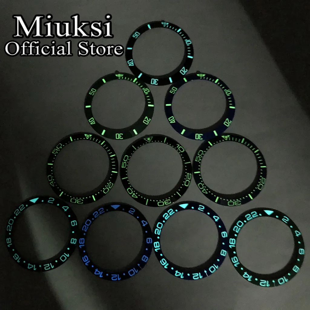 Miuksi 38mm super blue green luminous ceramic bezel insert fit 40mm watch case