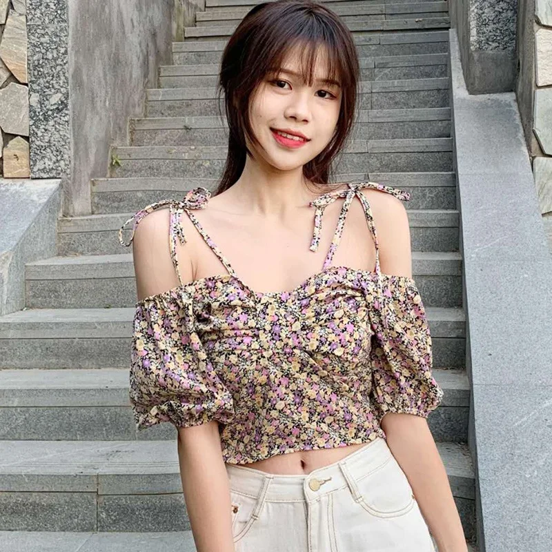 

Off Shoulder Short Sleeve Blouses Women Sexy Deep V-Neck Button Lantern Irregular Slim Fashion Autumn New Sexy Lady Shirt Top