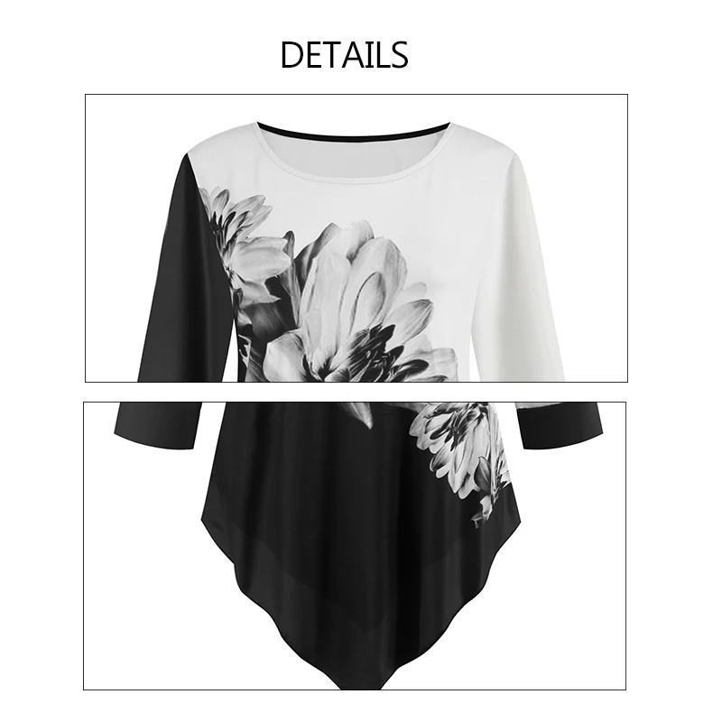 Белая женская рубашка элегантная блузка с цветочным принтом Повседневная