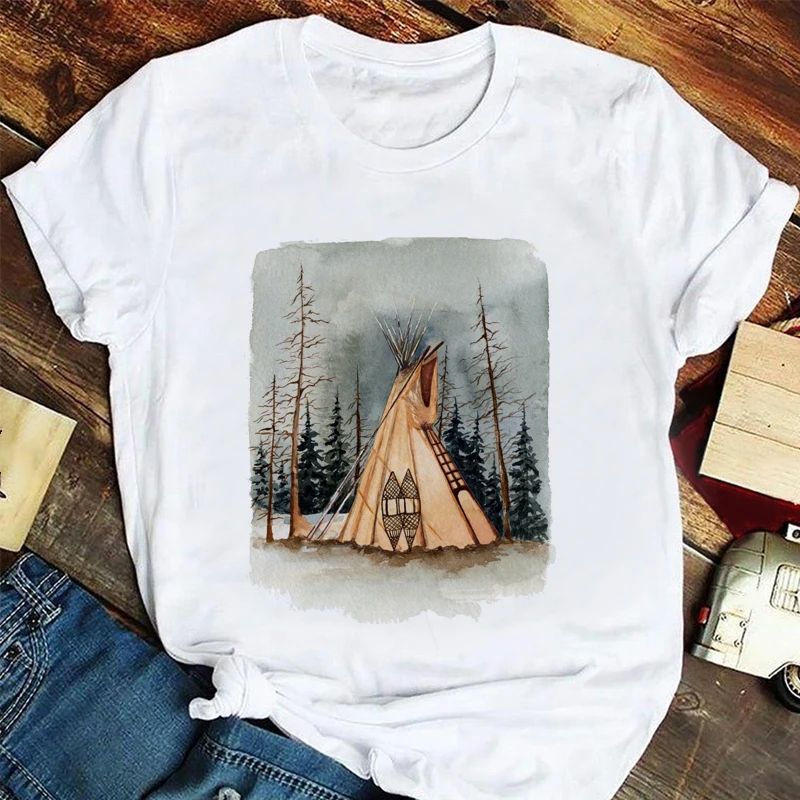 

2021 Summer Fashion Women T Plus Size Happy Camper T-shirt Road Trip Graphic Tee Shirt Femme Top T-shirt Female Ladies Clothes