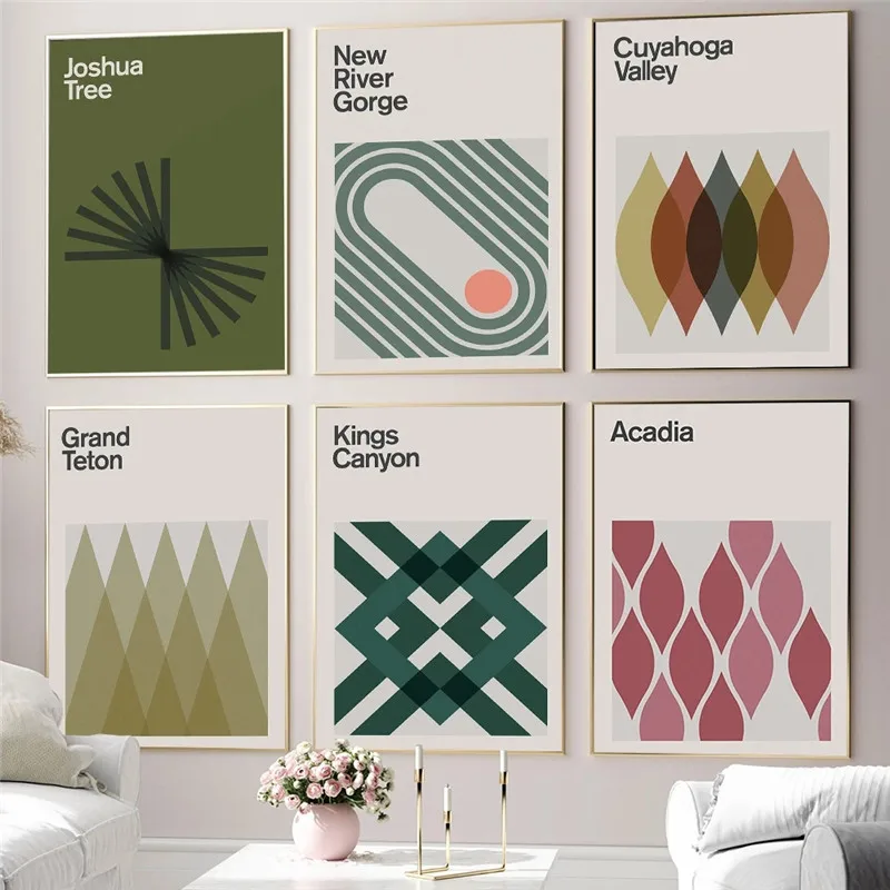 

Постер для путешествий в национальном парке Мэн-адиая, абстрактный пейзаж среднего века, живопись на холсте, современное минималистичное и...