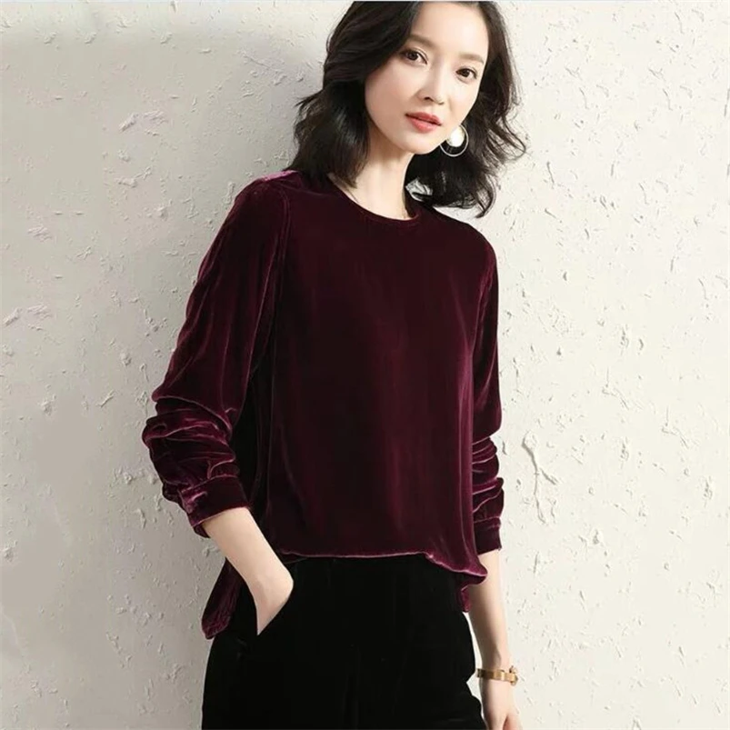 

Women Casual Loose Long Sleeve Pullover Female Autumn Velvet Tops Women Velour Elegant Shirt Blouses T-shirt