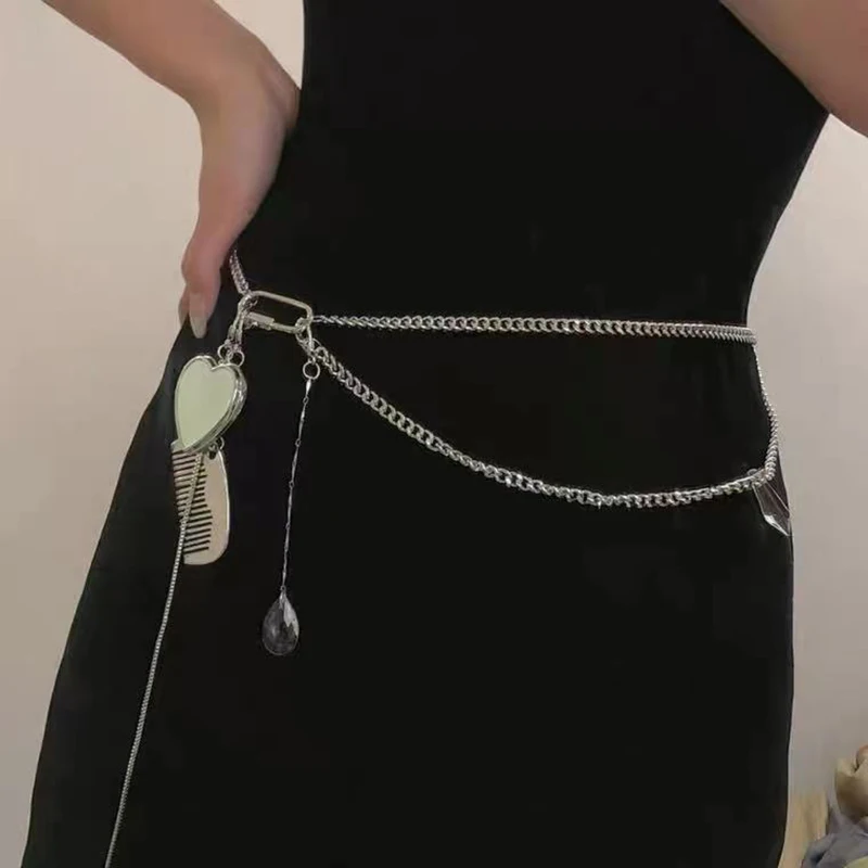 

Punk Body Chain for Women Diagonal Chain Mirror Comb Pendant Belly Waist Dress Suit Chain Belt Body Decoration Fashion Jewelry
