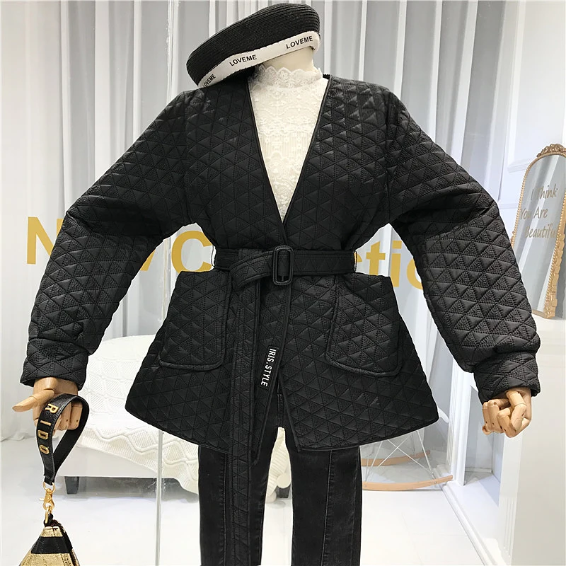 Женское Стеганое пальто ALPHALMODA в ретро-стиле с ремнем на завязках свободного кроя