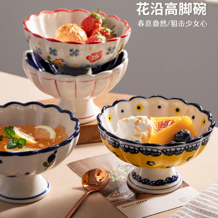 

Декоративные чаши для закусок, японская керамическая посуда, десерт, смузи, милая чаша для хлопьев, мороженое, посуда, кухня, столовая посуда...